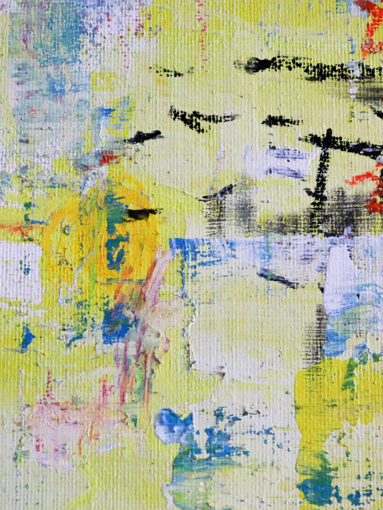 close up of painting "plus strings" by Elise Leonard